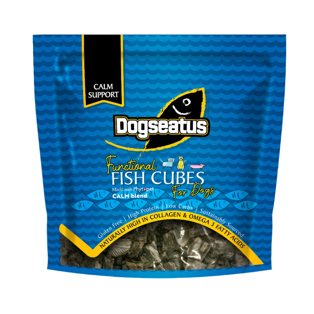 Pet Natural Dogeatus Fish Skin Treats - Calming Herb Mix Cubes - 500g