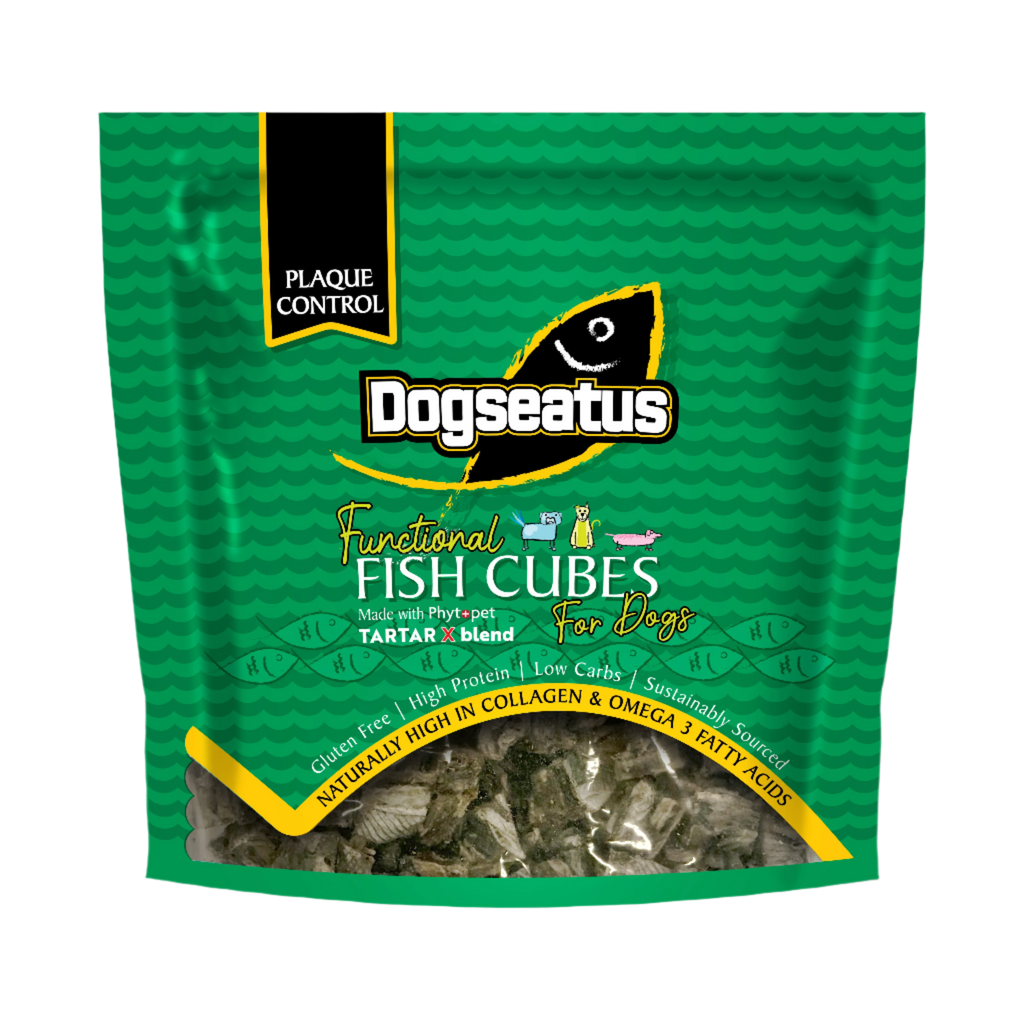Pet Natural Dogeatus Fish Skin Treats - Teeth Cleaning Herb Mix Cubes - 500g